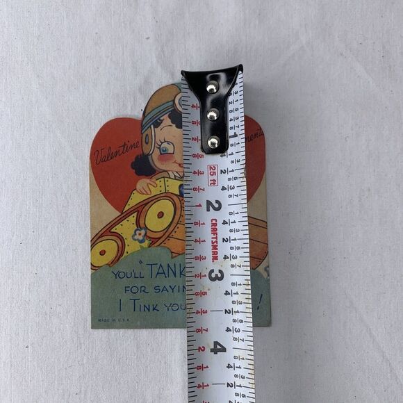 Vtg 1940s WWII Era Used Valentine Patriotic US Greeting Card Girl On A Tank USA - Picture 3 of 3